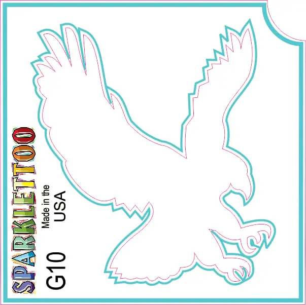 212 MAIN Ruby Red Glitter Finish Eagle Shape Tattoo Stencil (Glitter Face Paint Accessory), G10-2, 2x2 in, 2-Ply, FDA Safe, 100-Pack