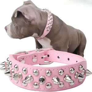Adjustable Leather Spiked Studded Dog Collar with Squeaky Ball - Durable Pet Collar for Small, Medium, Large Dogs (Pit Bull, Bulldog, Pug, Husky) - Neck Size L (15"-18.5"