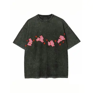 Women's Trendy Printed Washed T Shirt 230g Thick Retro Street Style Round Neck Short Sleeves Machine Washable Ideal for Spring and Summer Casual Wear Unique Loose Fit Perfect for Holidays Gift