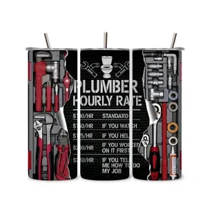 Plumber Tumbler 20oz stainless steel Bottle Drinkware Water Bottles Cup Mug Portable Washable Bottled Reusable metal straw coffee tumblers Handmade Insulated Lid