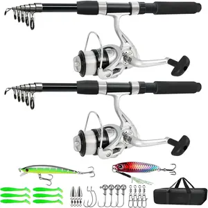 6.9ft 2Pcs Telescopic Rods Set, Collapsible Carbon Fiber Fishing Rods, Spinning Reel Set with Carrier Bag Freshwater Fishing Rod and Reel Combos Kits