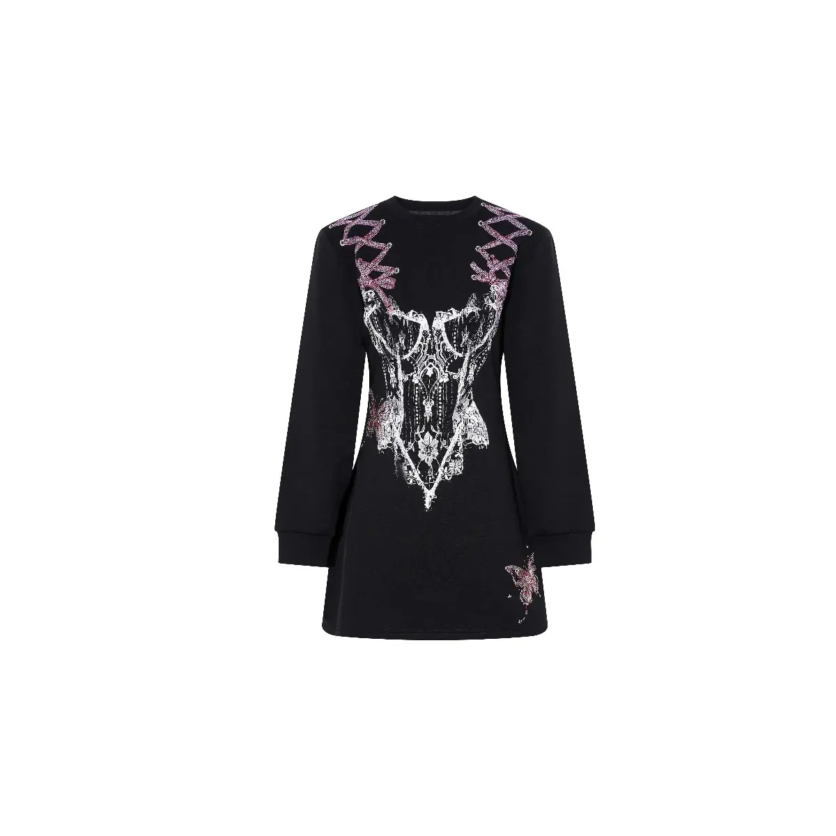 TCH - Black trendy cool dark style round neck long sleeved waist slimming dress