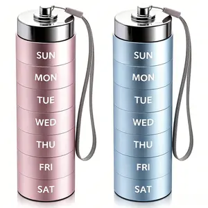[2 Pack] Metal Pill Organizer, His and Hers Waterproof Travel Pill Box, Stackable Large Aluminum Alloy Daily Medicine Case for Vitamin, Fish Oil & Supplements, Portable Weekly Medication Container (Family Set)