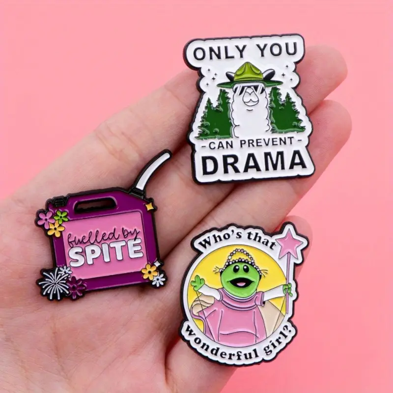 3pcs Cute Llama Cartoon Enamel Lapel Pin - Fun Fashion Gift Idea - "Only You Can Prevent Drama" Design, Zinc Alloy Brooch for Backpacks, Briefcases & Clothing Accessories, Playful Design, Enamel Finish