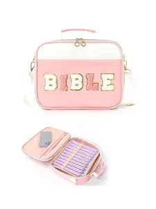 Women's Bible Cover Bag ,  Letter Shoulder Storage Bag, StylishPortable Organizer for Bibles & Books，with Tabs Colored Gel Pen，Highlighters for Study Bible, Bible Case withShoulder Strap, Bible Journaling kit for Christian，The ideal heartwarming gift for