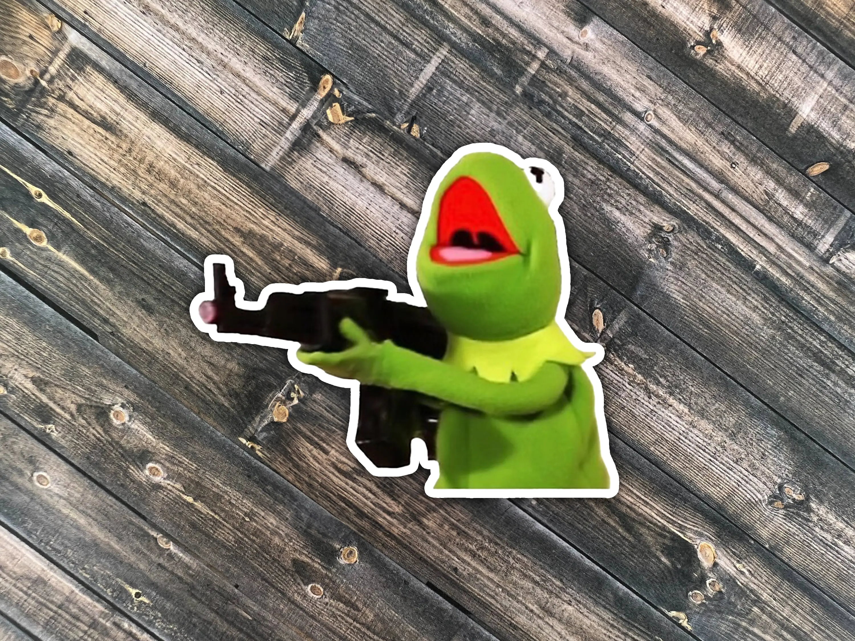 Kermit with a G*n Sticker, Waterproof sticker, laptop sticker, water bottle sticker, meme sticker