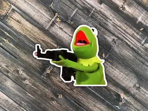 Kermit with a G*n Sticker, Waterproof sticker, laptop sticker, water bottle sticker, meme sticker