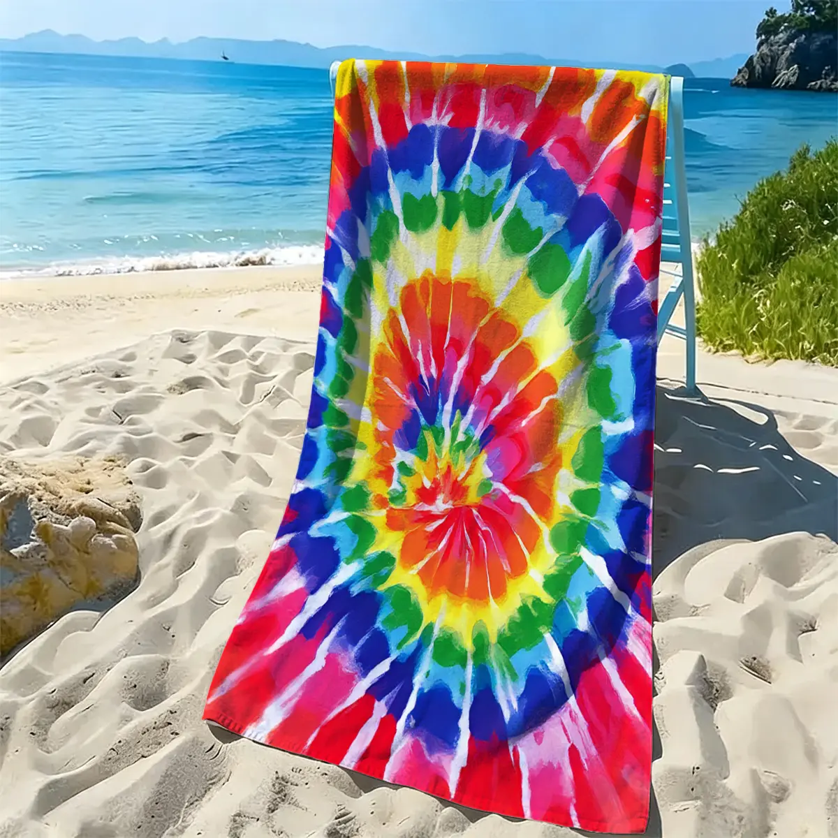 Rainbow Tie Dye Beach Towel, Colorful Spiral Microfiber Quick Dry Sand-Free Towel, Soft Absorbent Pool & Bath Towel for Beach, Swimming & Travel, 20×40in / 28×55in / 31×71in