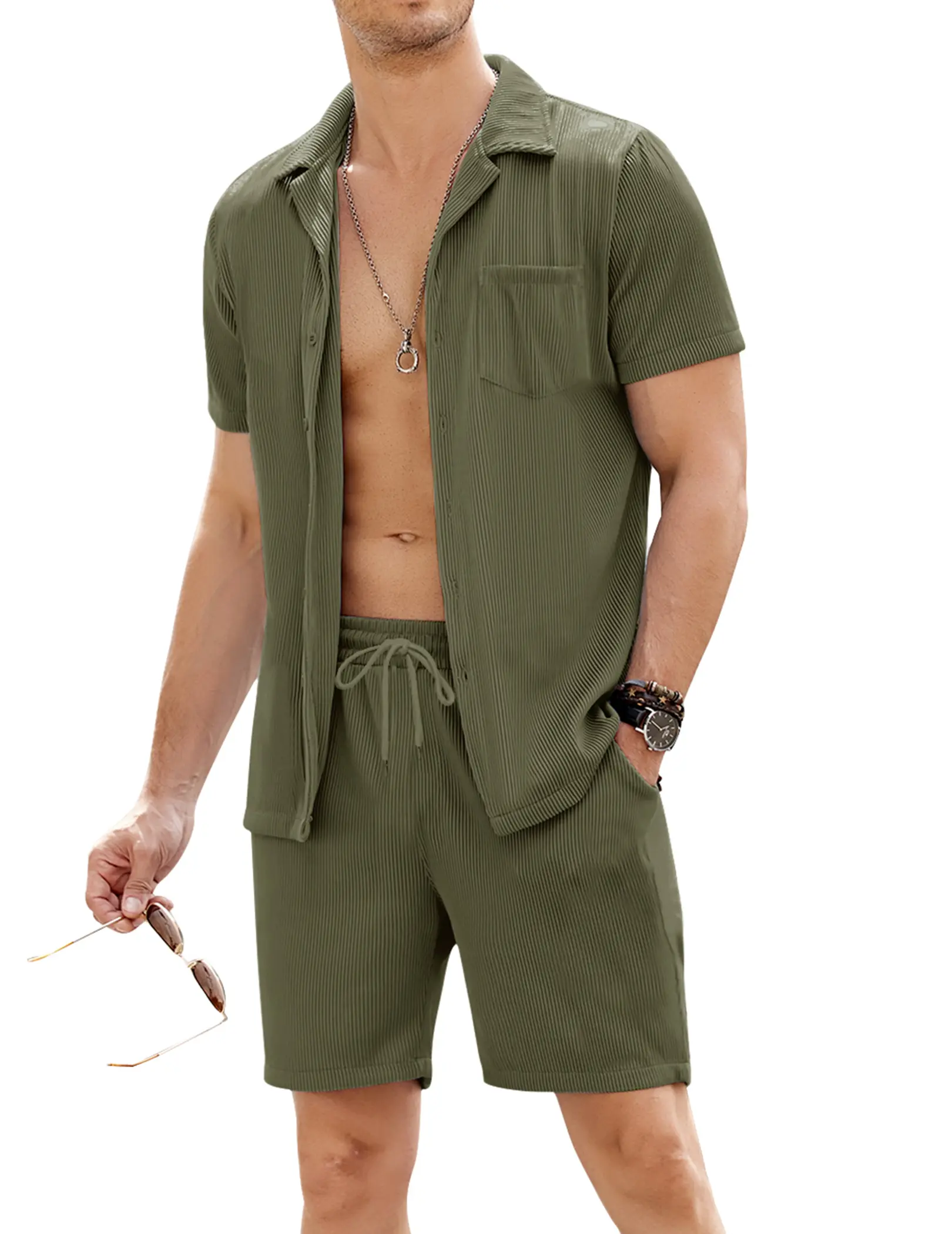 COOFANDY B Men's 2 Pieces Shirt Sets Short Sleeve Casual Button Down Hippie T-Shirts Shorts Sets Summer Fashion Beach Outfits Menswear Comfy COOFANDY B Men's 2 Pieces Shirt Sets Short Sleeve Casual Button Down Hippie T-Shirts Shorts Sets Summer Fashion Beach Outfits Menswear Comfy