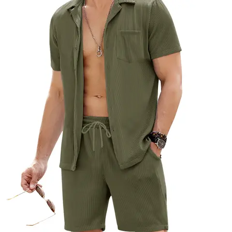COOFANDY B Men's 2 Pieces Shirt Sets Short Sleeve Casual Button Down Hippie T-Shirts Shorts Sets Summer Fashion Beach Outfits Menswear Comfy