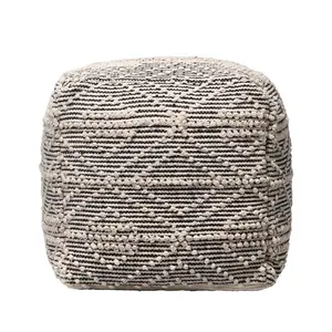 Cotton Textured Trellis Ottoman Pouf