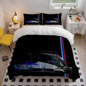 3Pcs M Sports Car Kidney Grille Rendering Themed Polyester Vibrant Bedding Set, Colorful Art Print, Warm Christmas Gift, Great for Home & Guest Room, 1 Duvet Cover + 2 Pillowcases (No Insert)