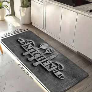 [2D printed pattern]1 or 2-piece set of simple and versatile kitchen floor mats, printed with English patterns, foldable, easy to clean, water-absorbent and non-slip. Machine washable kitchen rugs, decorative mats, runner rugs, and doormats.