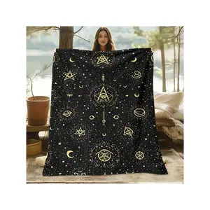 1pc Bohemian Blanket - Soft & Breathable All-Season Cooling Bedspread, 100% Polyester Quilted-Like Texture With Mystic Symbol Print (Boho Bedspread, Sofa Throw, Couch Cover) - Machine Washable Cozy Gift For S &-30*40in