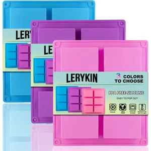 3 Pack Silicone Soap Molds, 6 Cavities Rectangle Silicone Mold, Great for Homemade Craft Soap Chocolate Cake Molds & Ice Cube Tray Just Pop Out (Pink & Blue & Purple)