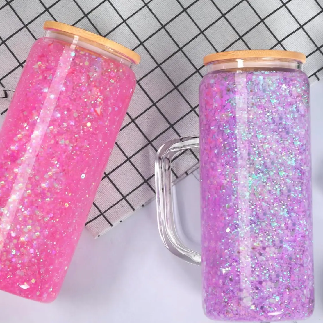 Custom glitter snow globe cup with decal wrap picked on live