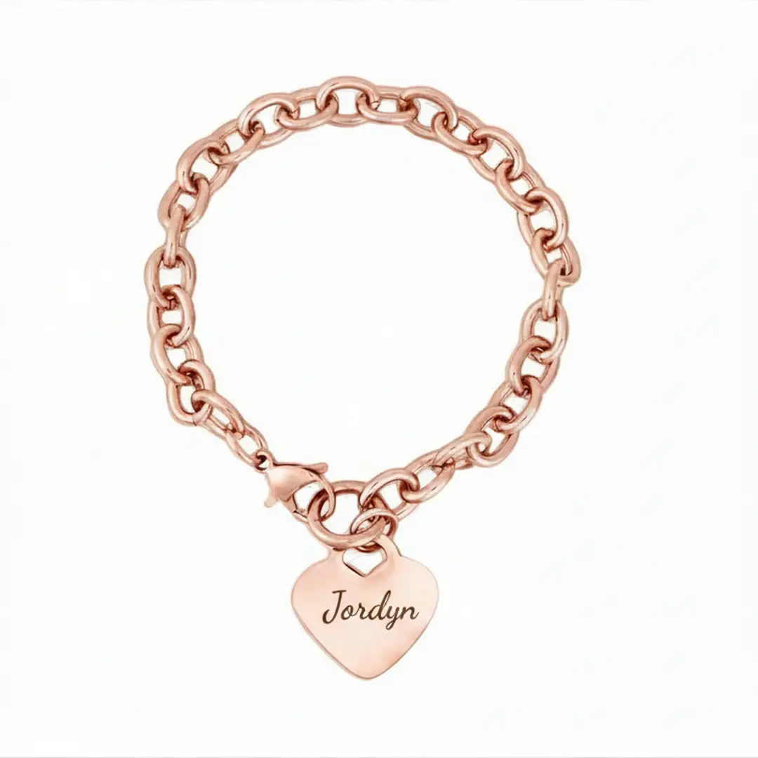 Personalized 18K Rose Gold PVD Stainless Steel Heart Bracelet