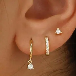 The Complete Gifting Trio | 3-Pair Gold Earring Set, Mix of Studs, Huggies & Dangles, Hypoallergenic for Her