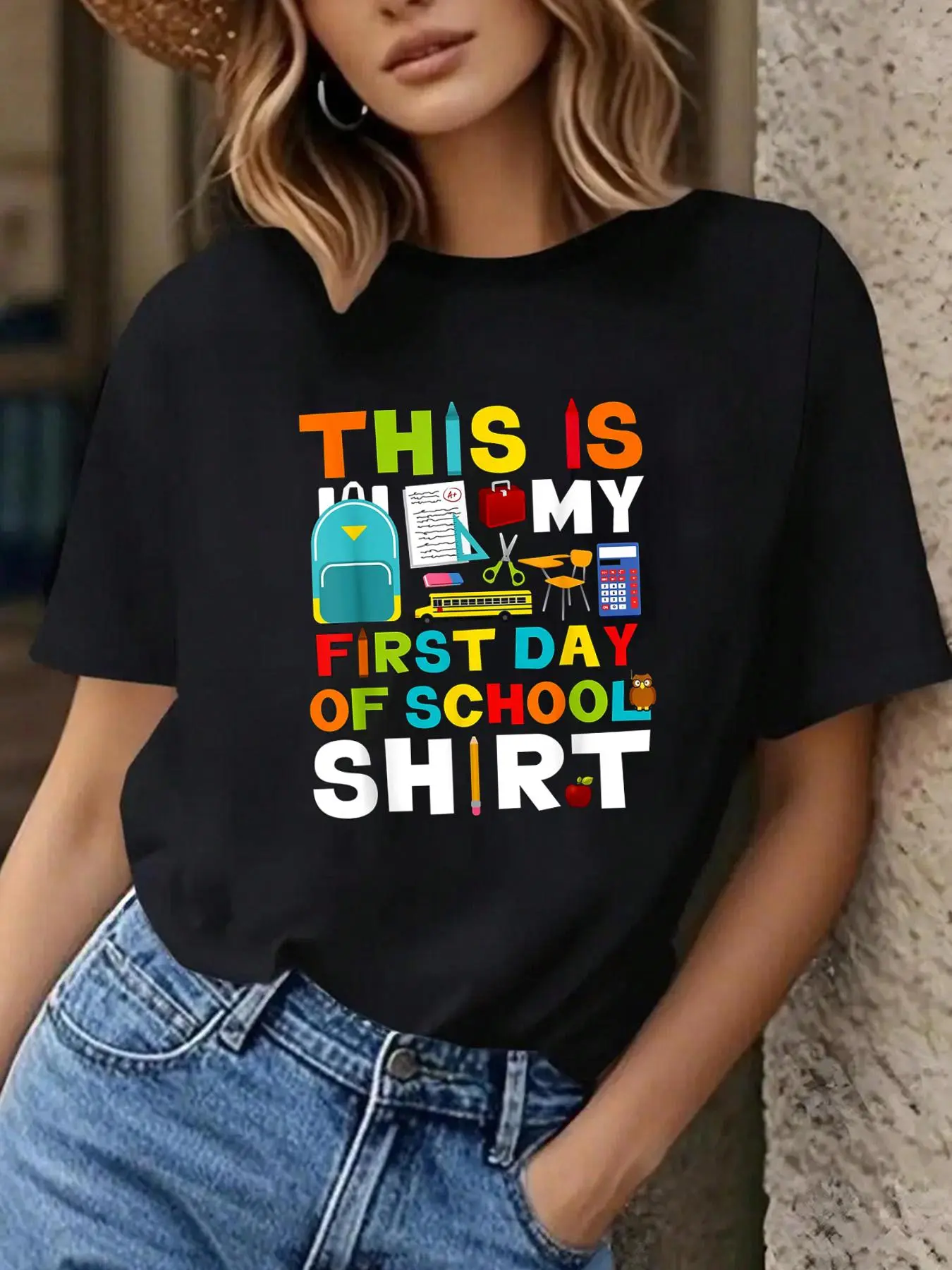 100% Cotton Unisex First Day of School Shirt Boys Girls Back To School T-Shirt - Printed Short Sleeve T Shirts Top