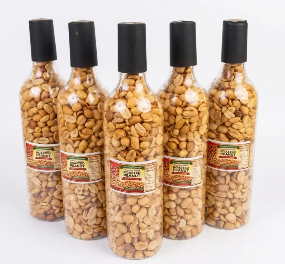 Nigerian Traditional Style Roasted Peanuts - Unsalted - Tamper-Evident Champagne Plastic Bottle, Plant-Based Gluten-Free Snack