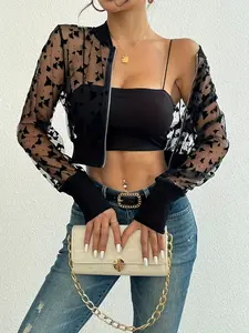 Women'S Lightweight Mesh See-Through Bomber Jacket With Zipper - Breathable Sun Protective Cover-Up, Stylish & Versatile Outerwear For Casual, Outdoor, Summer