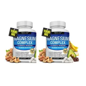 （Flash Sale 2 bottles）TopLux Nutrition Magnesium Complex 1000mg 90 Capsules 7 Elemental Sources Men Women Bone Muscle Sleep Immune Support Nature Decent Fitness Dietary Supplement Malate Taurate Chelated for