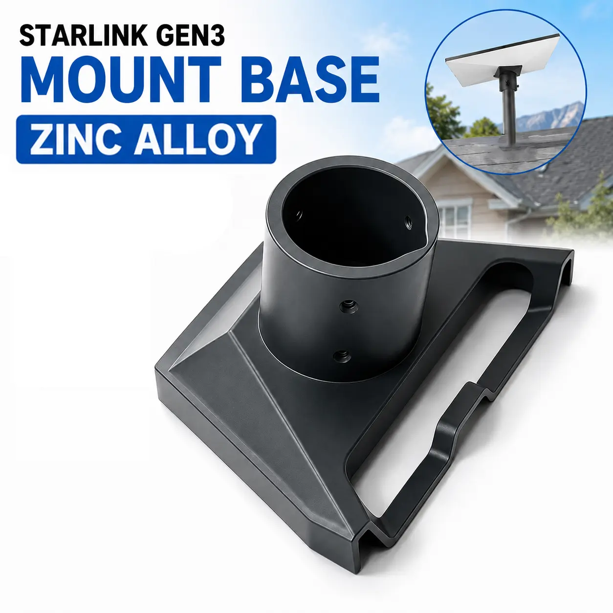 Starlink Gen3 Mount Base Zinc Alloy Roof Bracket, Precise Fit Starlink Gen 3 Satellite Dish Stand Weather Resistant Sturdy Starlink Accessories for Outdoor Rooftop Use