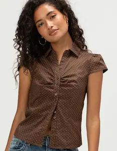 LOVE TREE Womens Polka Dot Button Up Shirt