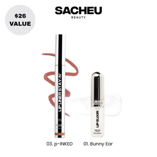 sacheu Line & Shine | Lip Liner STAY-N + Lip Gloss Duo | Everyday Liner & Gloss Lip Set
