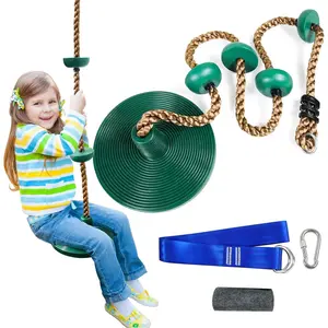 Tree Swing for Kids Climbing Rope with Platforms Disc Swing Seat Set Outdoor Playground Accessories Include Carabiner 4ft Tree Strap and Tree Protector