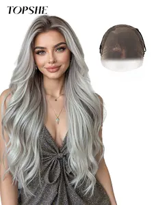 Topshe Long Curly Wig with Medium Parting, Highlights, Lightweight Breathable Lace Front, Synthetic Wig, Perfect for Christmas Holidays, Natural Looking Wigs