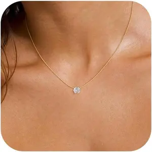 valentines gifts Gold Necklace for Women, Dainty 14K Gold Plated 5A Cubic Zirconia Pendant Necklace Thin Chain Choker Necklaces for Woman Trendy Simulated Diamond Non Tarnish Jewelry Valentines Day Gifts
