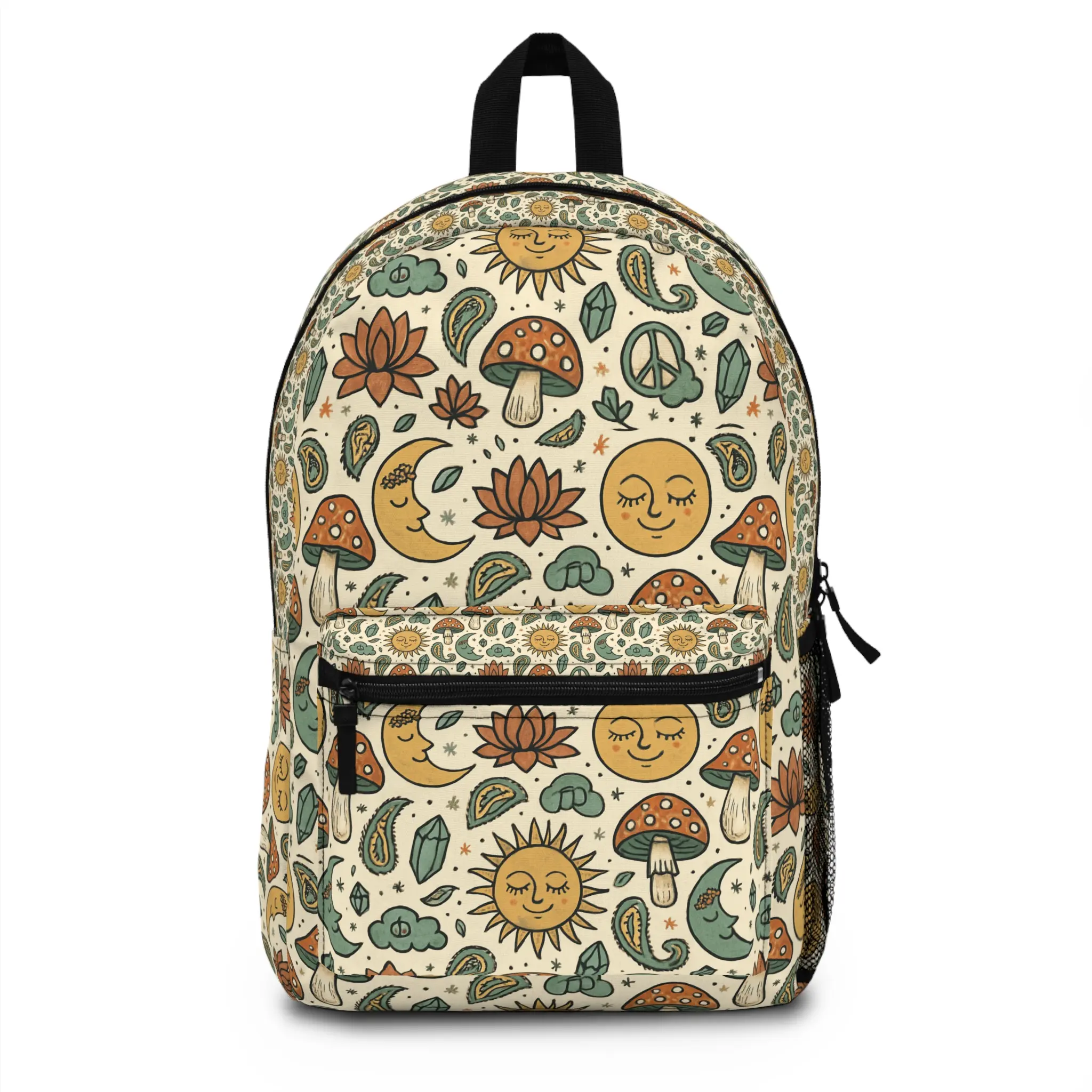 Bohemian Sun and Moon Backpack, Retro Floral Rucksack for Travel, School, Festivals, Eco-Friendly Gift, Summer Adventure Bag