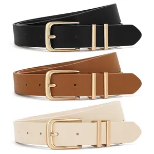 JASGOOD Women's Leather Belts for Jeans Dresses Fashion Gold Buckle Ladies waist Belt