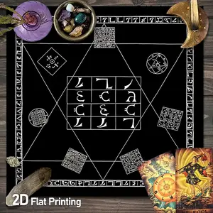 Gothic Wiccan Ritual Symbols Tarot Card Tablecloth | Occult Geometric Black and White Altar Tablecloths | Esoteric Symbolism Bohemian Gaming Tablecloth | Divination Witchcraft Astrology Oracle Cards Altar Cloths | Crystal Grid Meditation Table Cloth