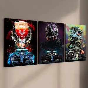 3 Counts Wooden Framed Canvas, Abstract F1 Racing Car And Driver Poster, Exquisite Poster, Perfect Living Room Decoration, Modern Art, Fashion Family Poster, Wall Art Decoration, Odorless, Waterproof, Artwork, Abstract Pattern Print