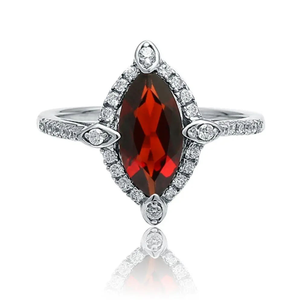 2.11Ct Marquise Natural Red Garnet Gemstone Ring 925 Sterling Silver Fine Jewelry For Women Drop Shipping
