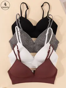 Winter Fashion Essential: 4-Pack Supportive Seamless Everyday Bra. Experience ultimate comfort with this lift, anti-sagging, and breathable bra featuring adjustable straps. Perfect for daily life and social gatherings