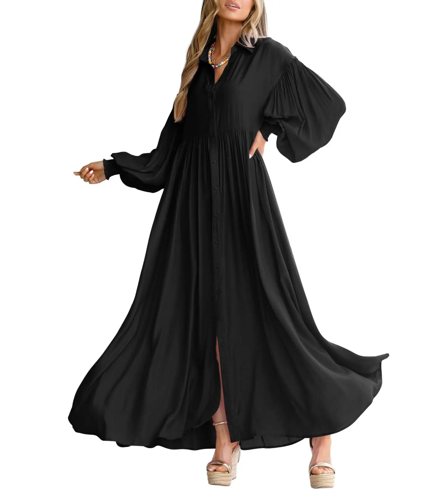 elegant button down dress Tie Front Cotton Dress in Rigato Stone