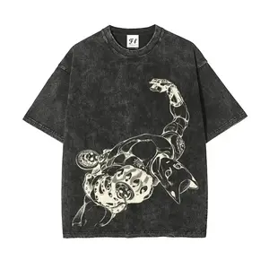 “Killer Queen ”JoJo's Bizarre Adventure Character Acid wash T-Shirt Short Sleeve Cotton Unisex Retro tee,anime fashion style,stylish outfit Washed Streetwear Shirt t shirt soft cotton vintage streetwear unisex t-shirt washed tees for Men and Women