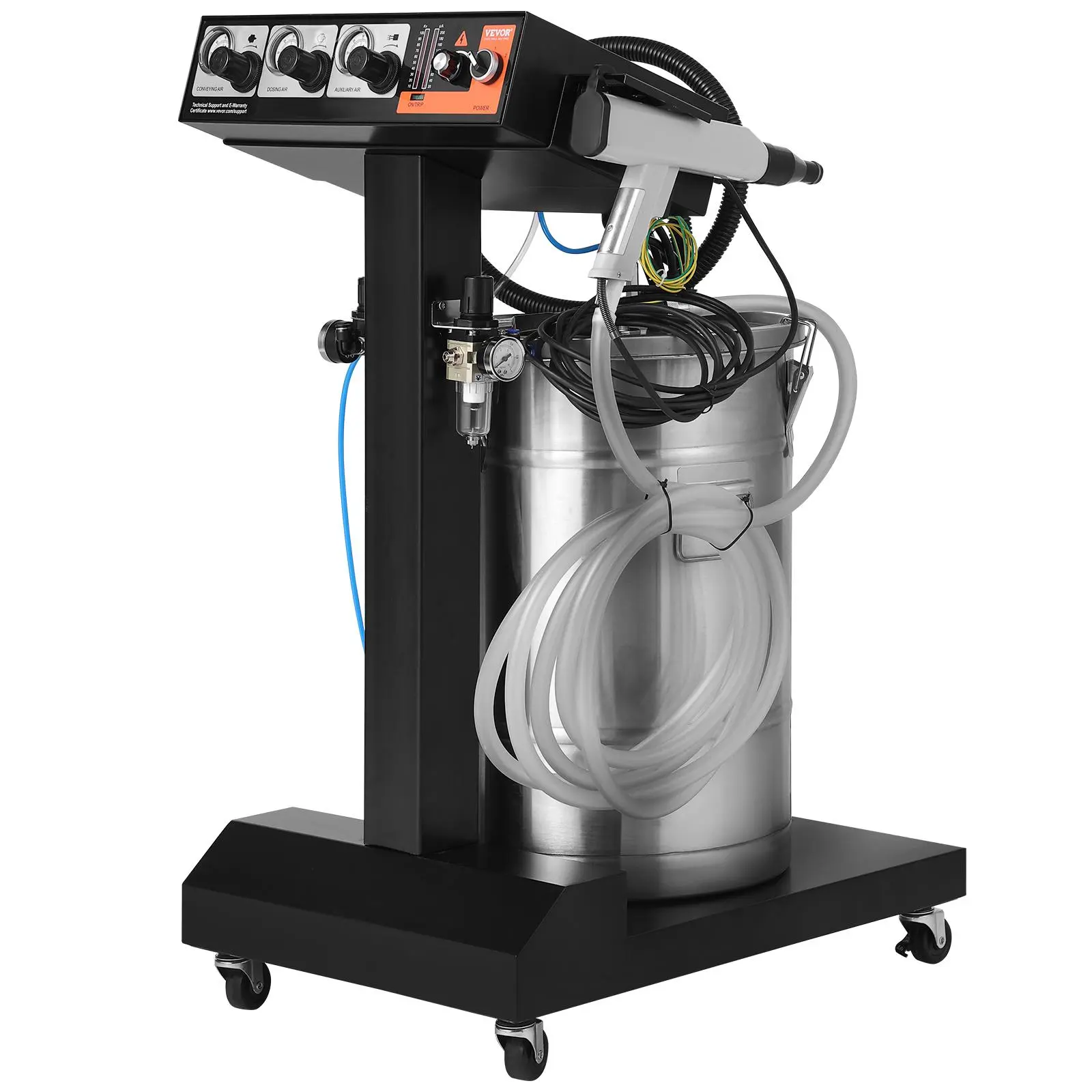 【DealsForYouDays】VEVOR Electrostatic Powder Coating System, 50W 100KV Output Kit with 50L Hopper, 450g/Min Machine, Spray Gun & Trolley Base for Indoor/Outdoor Use