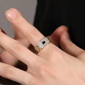 Cuban Chain Ring Niche Design lced Out Zircon,Hip Hop personality Fashion, Hip Hop Ring forMen and Women with Gift Box, ink Chain RingsSize #6-#10