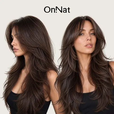 Haley - OnNat Rich Brunette Blowout Wig | 22-inch Old Money Vibe Melted Lace Super Natural Look Pre-Plucked Hairline Fluffy Effortless Wig with Elastic Band & Combs For Ultra Secure, Glueless Wigs, Layered
