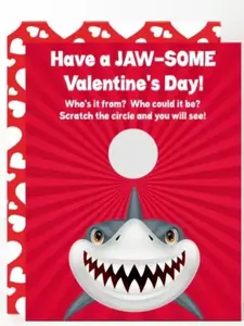Shark Valentine Card Day Kids Valentine's Scratch Off Cards Tickets Party Favors Classroom School Class Personalized Custom
