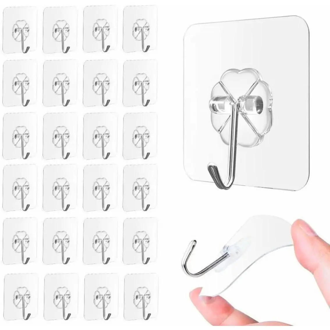Sturdy Synthetic Wall & Ceiling Hooks - 33lbs Heavy-Duty Traceless Adhesive Hangers, 10-Count Indoor Use Modern Organiser for Kitchen, Bathroom Basket, Decoration, Glass, Utensil Storage