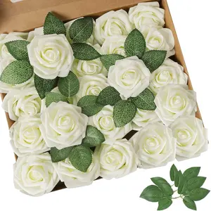 Artificial foam flower roses 25 pieces/50 roses, with stems, used for DIY wedding bouquet centerpiece arrangement party shower Mother's Day Christmas tree decorations