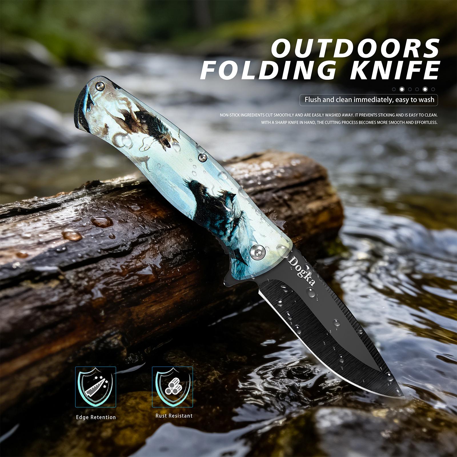 Wolf Pattern Folding Kitchen Knife | Sharp Fruit & Food Prep Tool Decorative Wolf-Themed Folding Kitchen Knife | Ideal Gift for Cooks Folding Kitchen Knife Fruit Prep Knife Portable Cooking Knife Compact FoldableKitchen PrepTool for DailyUseGiftable Wolf