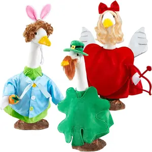 St Patrick's Day and Easter Goose Outfits Set for 23" Goose Statue, 3 Seasonal Costumes with Wigs & Beard for St. Patrick's Irish Green Costume & Easter Bunny