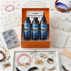 Larleaf UV Resin DIY Kit for Pet Memorial Jewelry, DIY Pet Hair Keepsake Necklace, Ring, Bracelet & Pet Tag Making Set with UV Glue, Lamp, Molds, Beads, Pigments & Tools for Pet Lovers