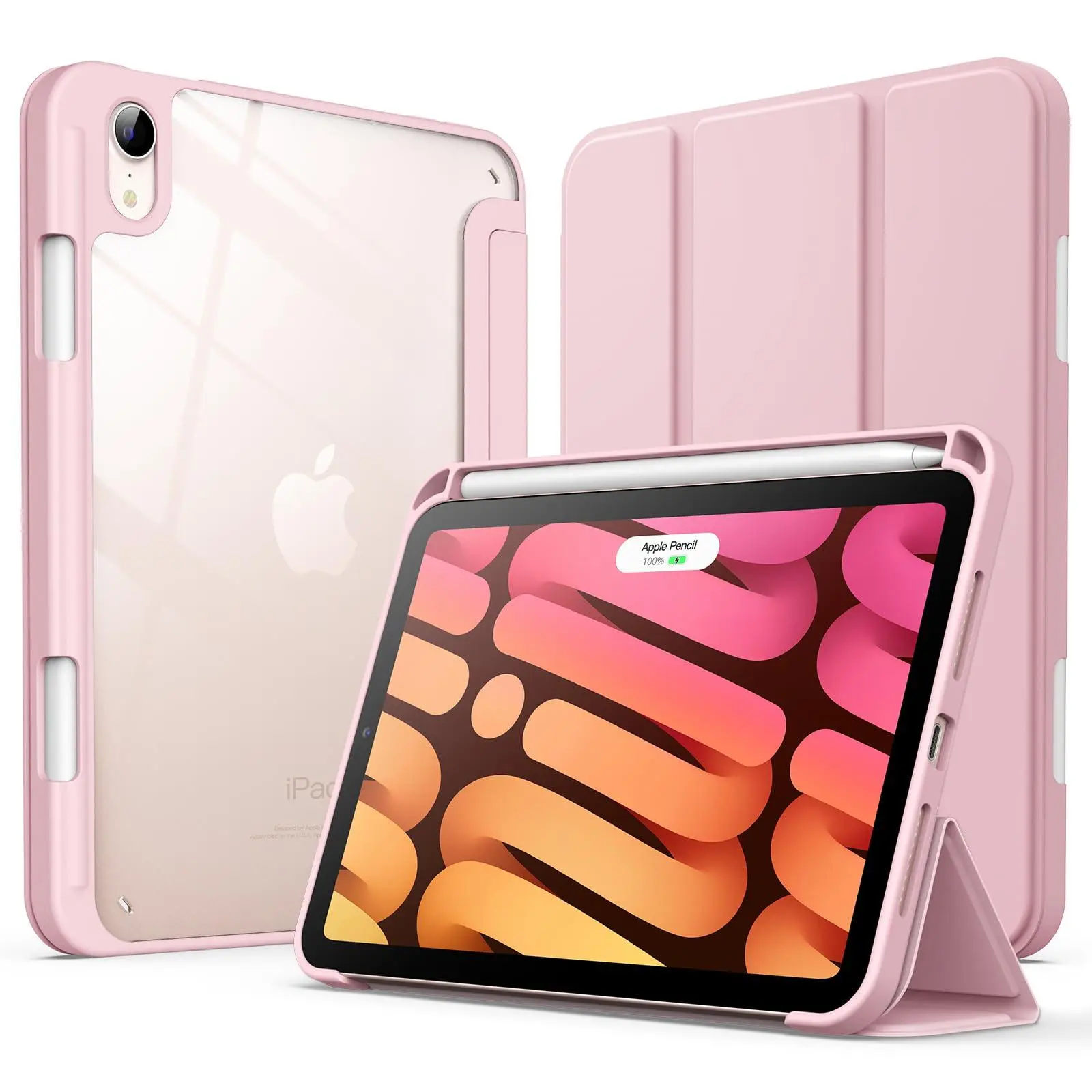 JETech Protective Tablet Case with Pencil Holder for iPad mini 7 (2024 A17 Pro) & mini 6 (2021 6th Gen), Transparent Back Casing, Shockproof Stand, Auto Wake/Sleep, Magnetic Tablet Accessories